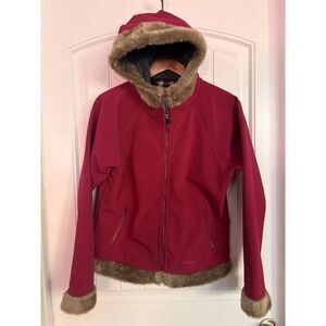 Marmot Women's Large  Furlong‎ Fleece Lined Faux Fur Trim Hood Jacket Dark Pink
